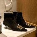 POINTED-TOE KITTEN HEEL 45 MM ANKLE BOOTS IN BLACK DENIM