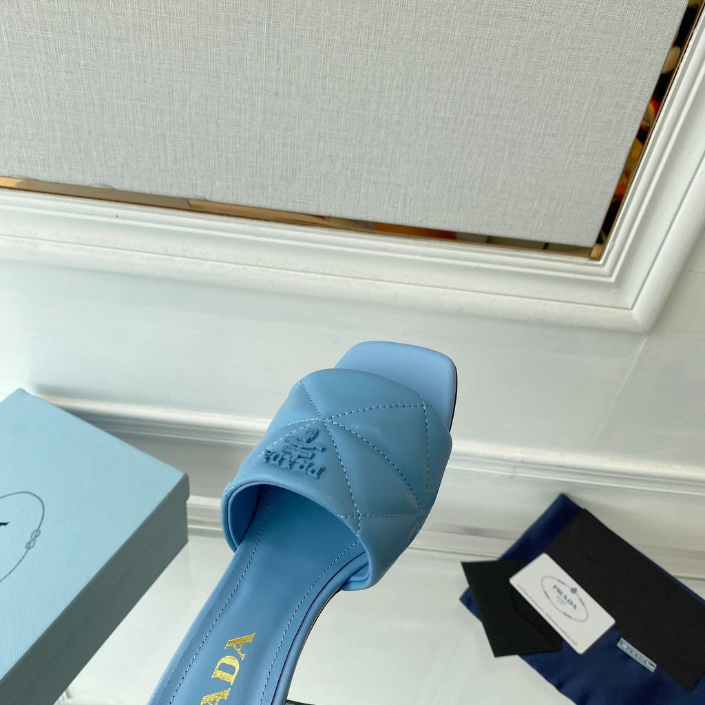 PRA QUILTED NAPPA HEELED SANDALS SKY LAMBSKIN
