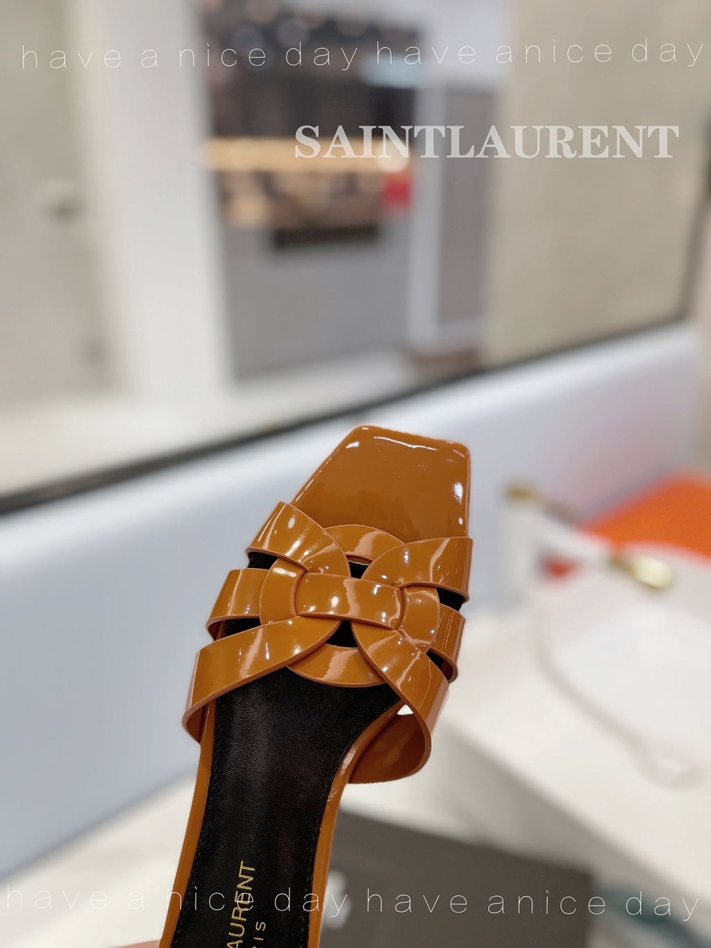 SL TRIBUTE SLIPPERS GLOSSY COPPER CALFSKIN
