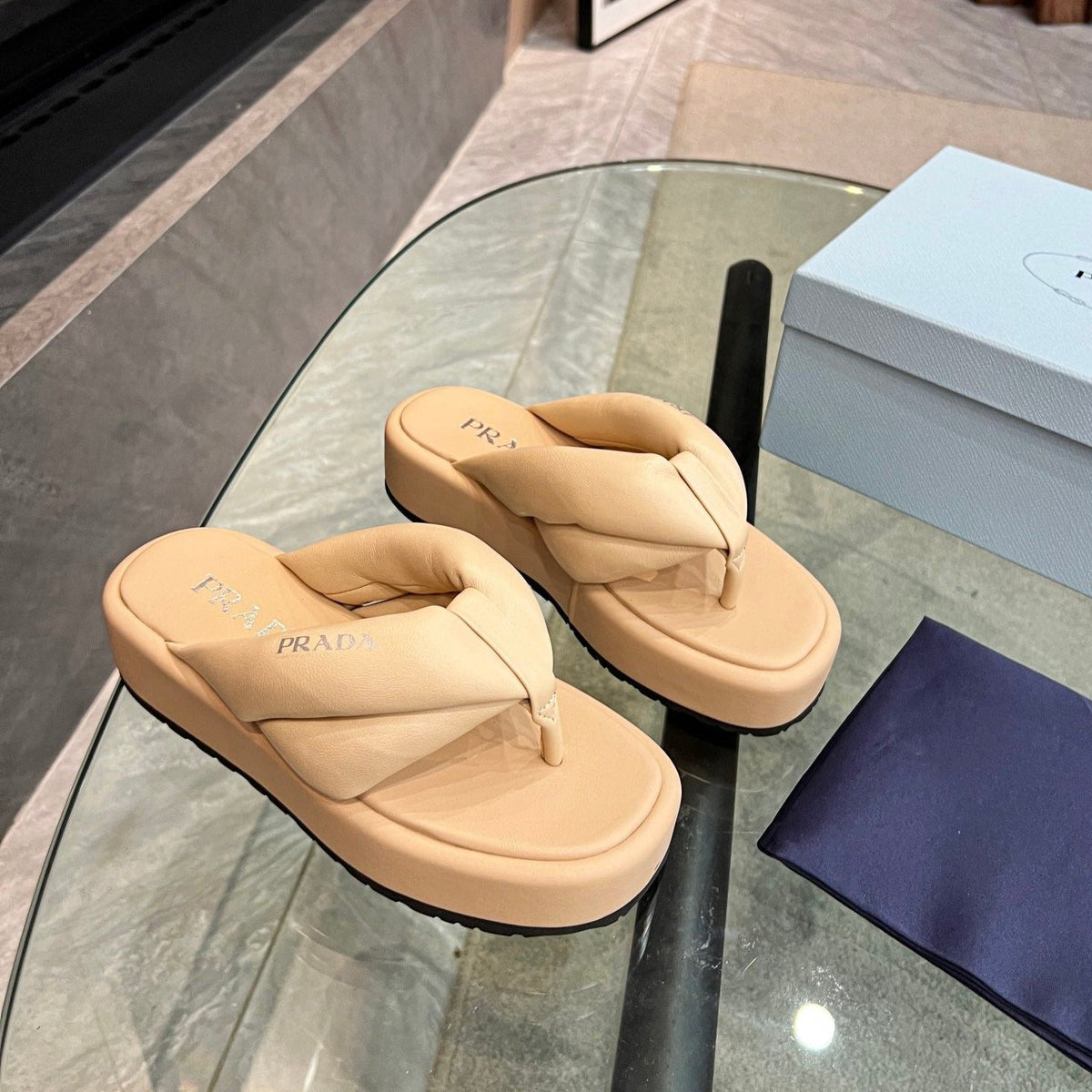 PRA THONG FLATFORM SANDALS TUSCAN LAMBSKIN
