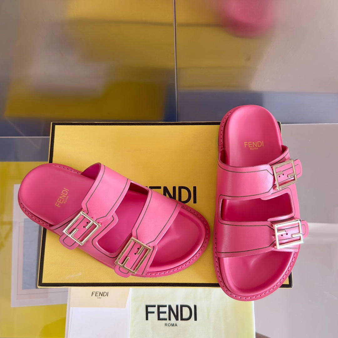 FENDI BAGUETTE DAD SANDALS IN PUNCH PINK CALFSKIN