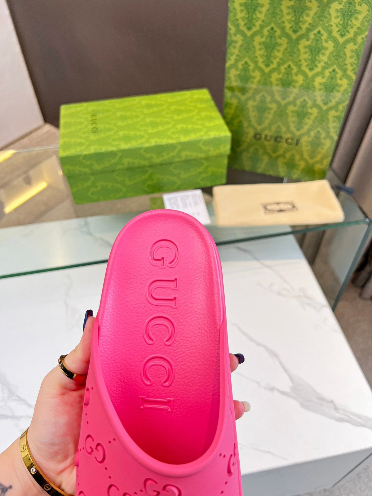 PLATFORM SANDALS IN BRIGHT PINK MONOGRAM IMPORTED TPU