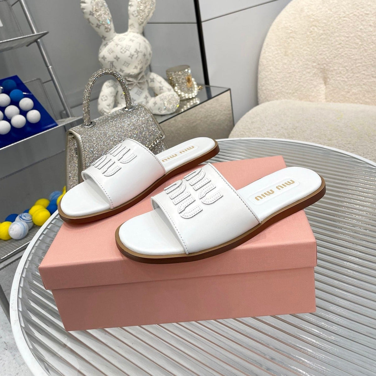 Slippers White Leather