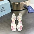 PRA TRIANGLE HEEL FLOWER MOTIF SATIN SANDALS WHITE