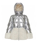 Moncler Silver Plush Panel Puffer Coat