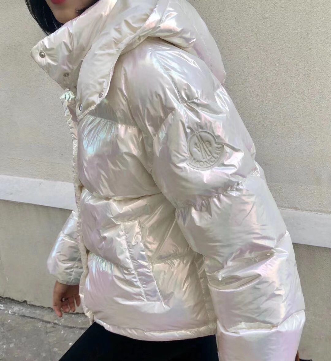Moncler Iridescent White Short Down Coat