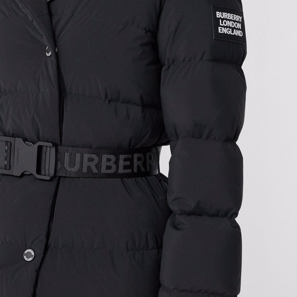 Burberry Women's Black Belted Hooded Long Down Jacket