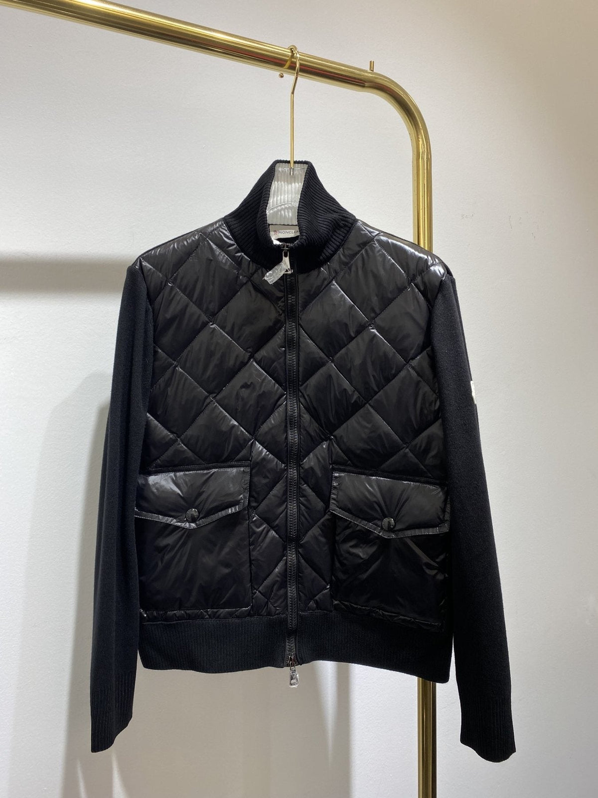 Moncler Diamond-Quilted Knit Sleeve Jacket