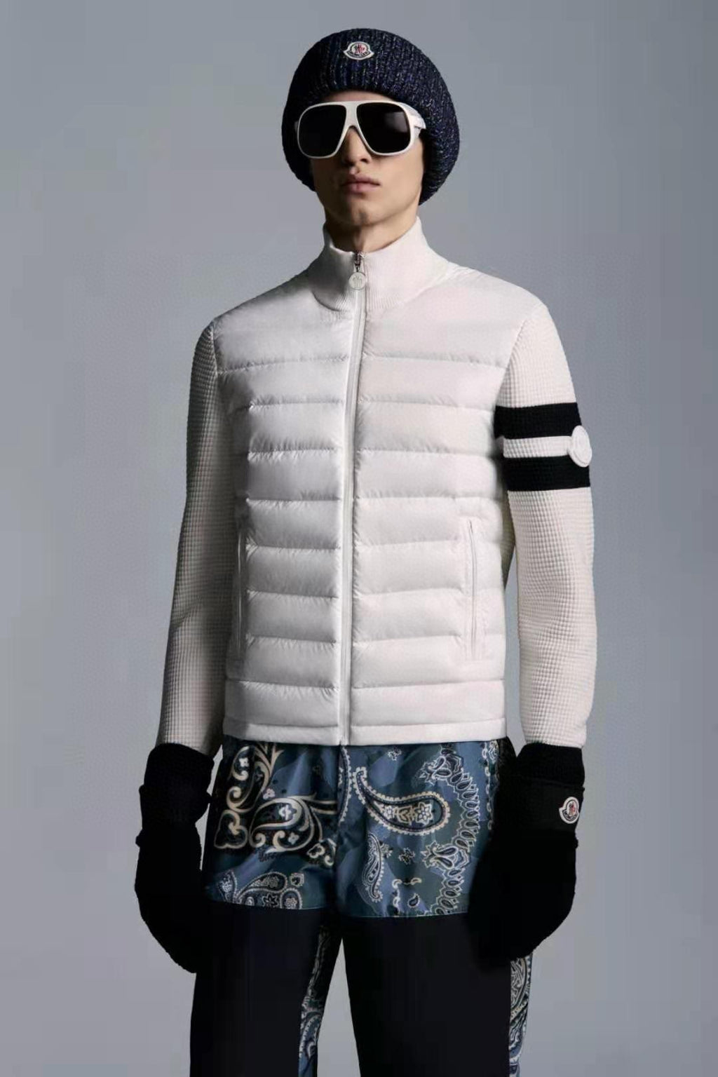 Moncler Knit-Sleeve Quilted Down Jacket