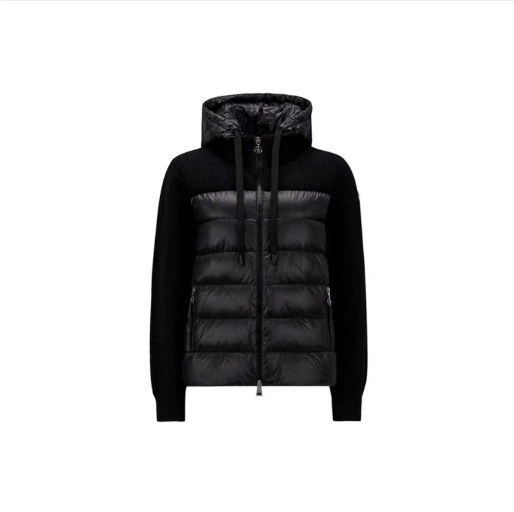 Moncler Women's Hooded Knit Sleeve Down Jacket