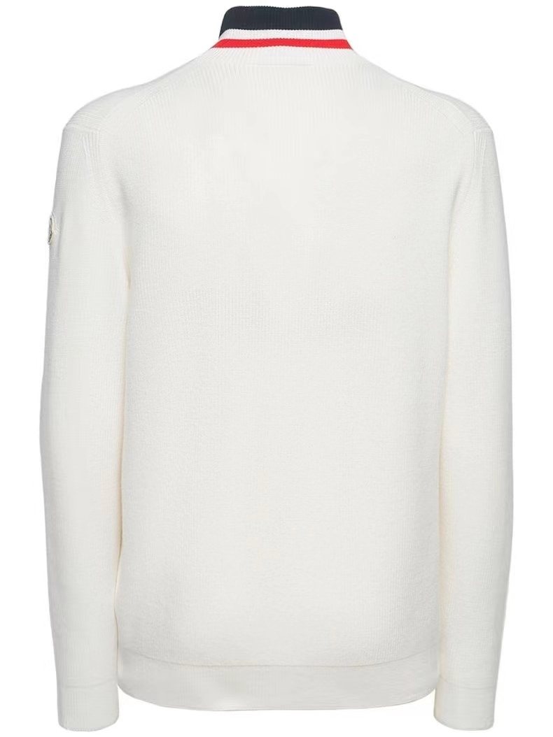Moncler Rib-Knit Striped Collar Quarter-Zip Sweater