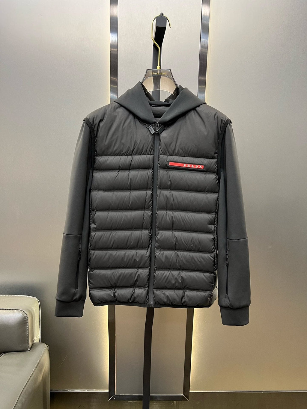 Prada Black Hooded Quilted Jacket