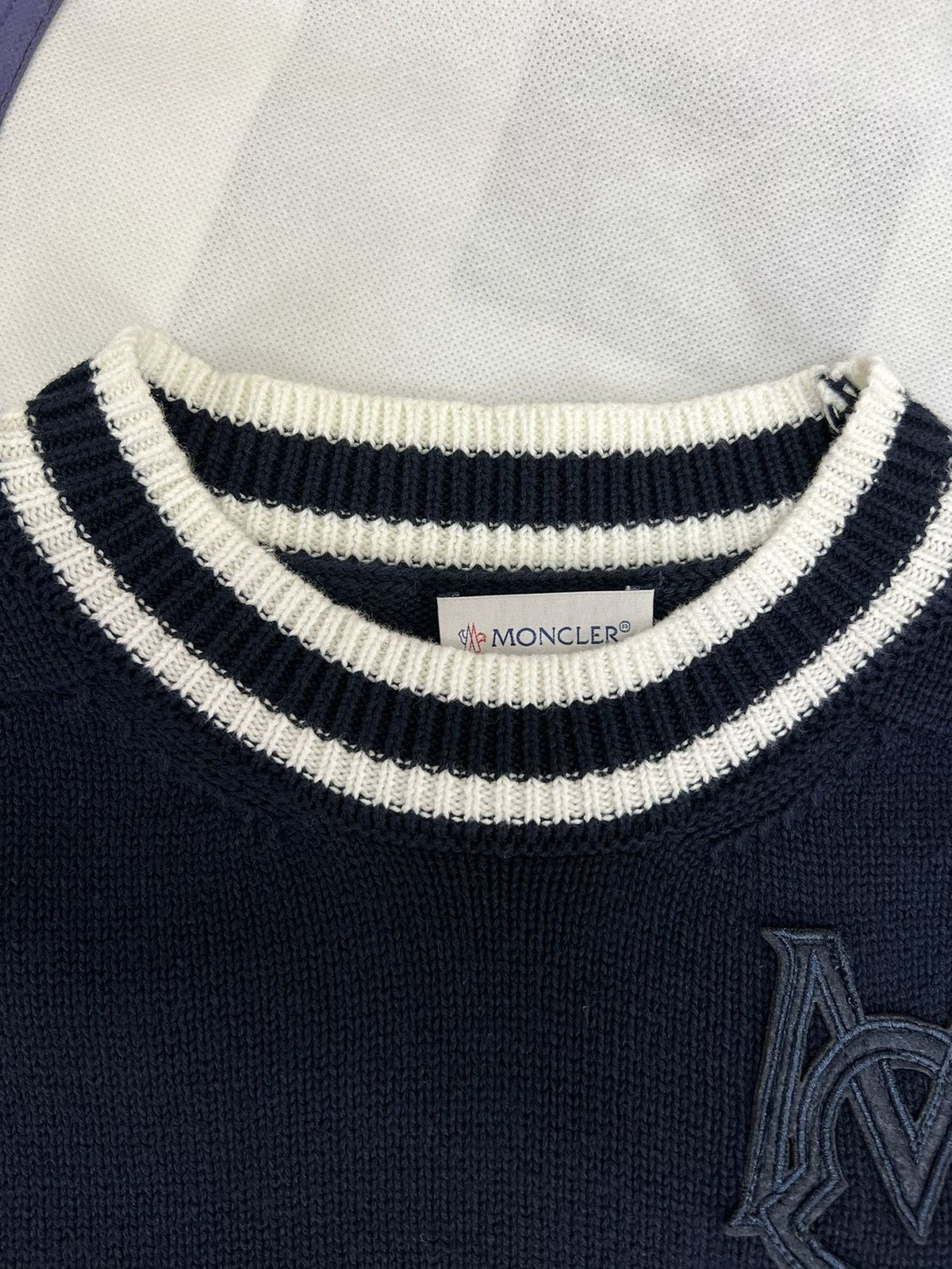 Moncler Navy Chest Monogram Knit Sweater