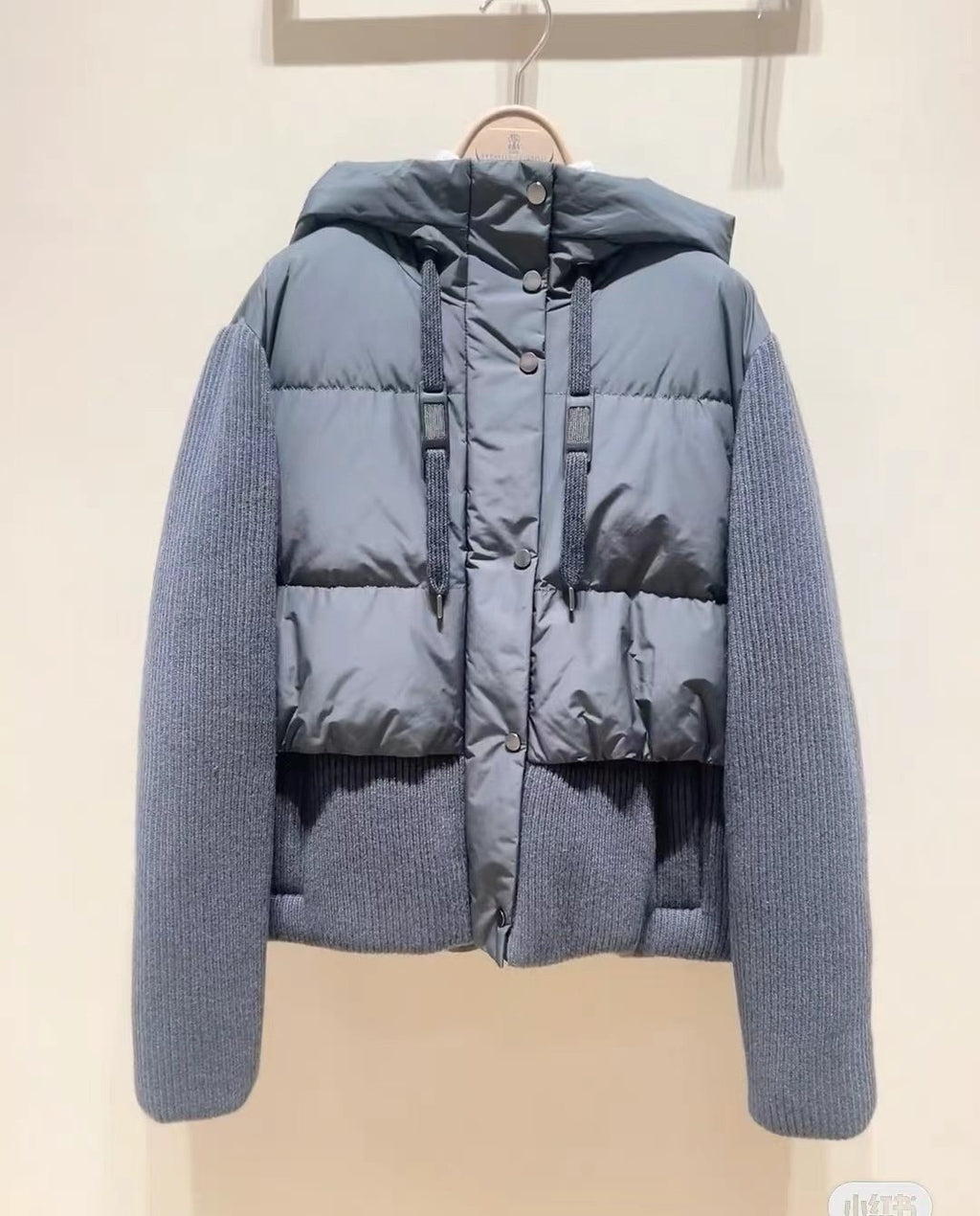 Moncler Hooded Knit-Sleeve Puffer Jacket