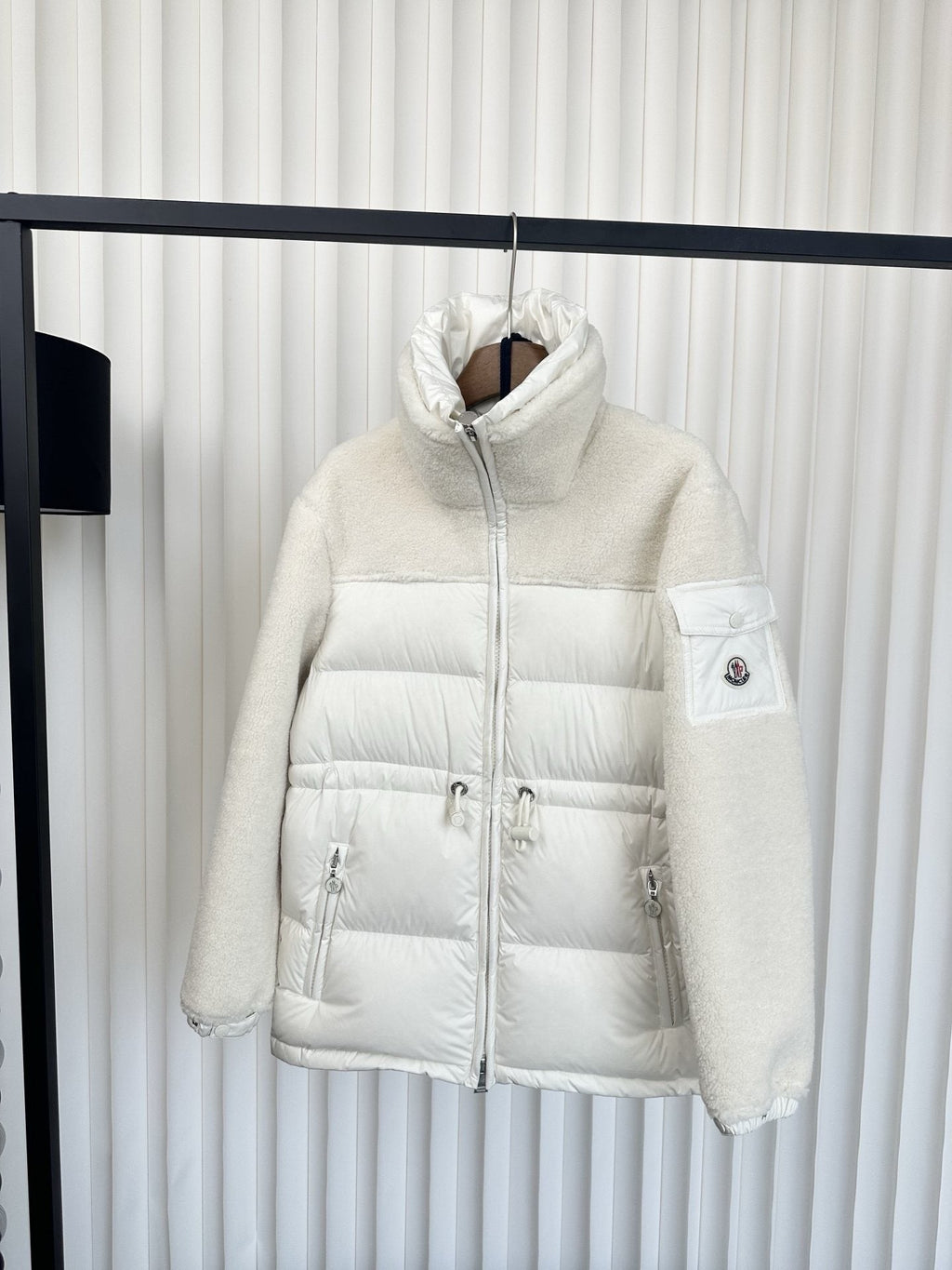 Moncler White Mixed-Panel Puffer Coat