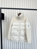 Moncler White Mixed-Panel Puffer Coat