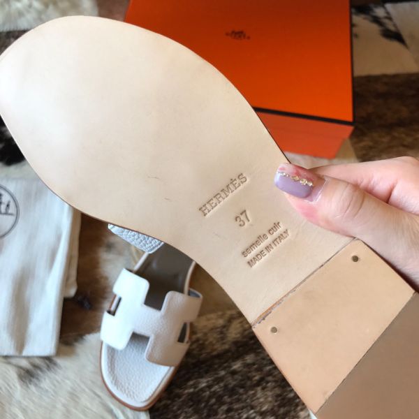 HERM Oran Slide Sandals In White Clemence Leather