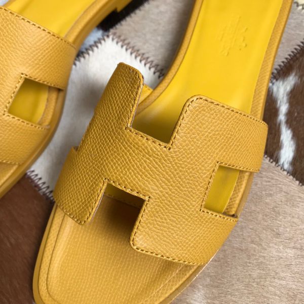 HERM Oran Slide Sandals In Yellow Epsom Calfskin