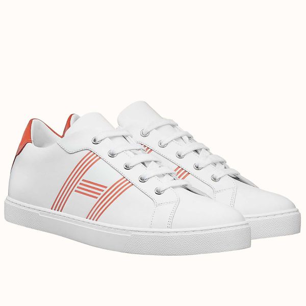 HERM Men's Avantage Sneakers In White/Orange Calfskin