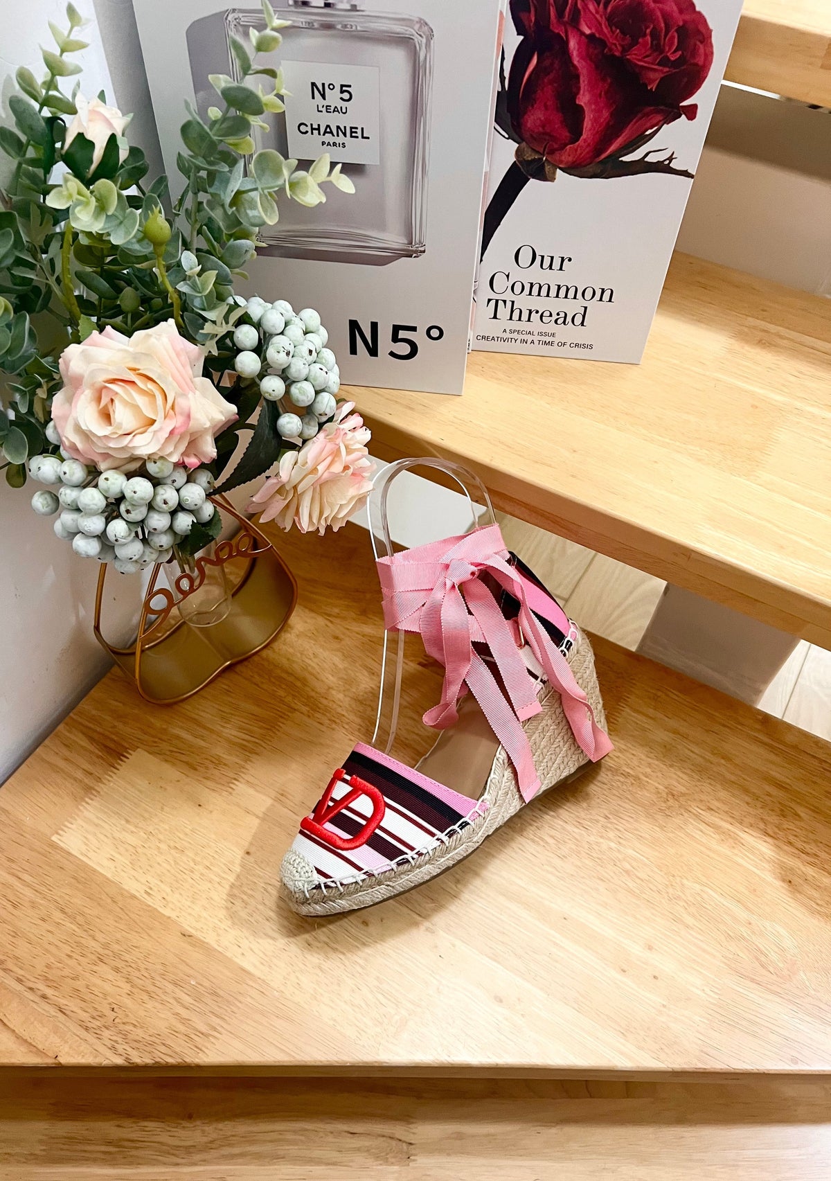 WEDGE PLATFORM SANDALS IN COLORFUL CANVAS 85 MM