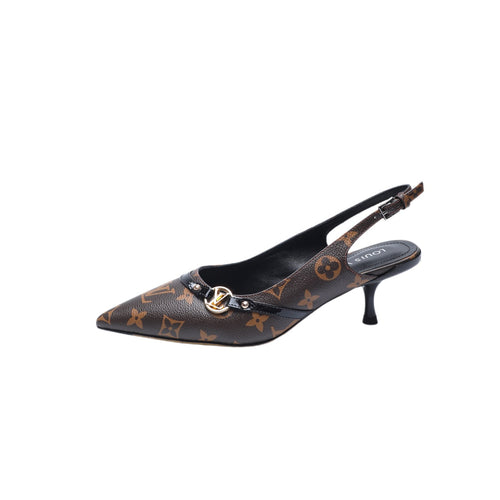 6AM SLINGBACK HIGH HEELS 55 MM IN CHOCOLATE BROWN MONOGRAM LAMBSKIN