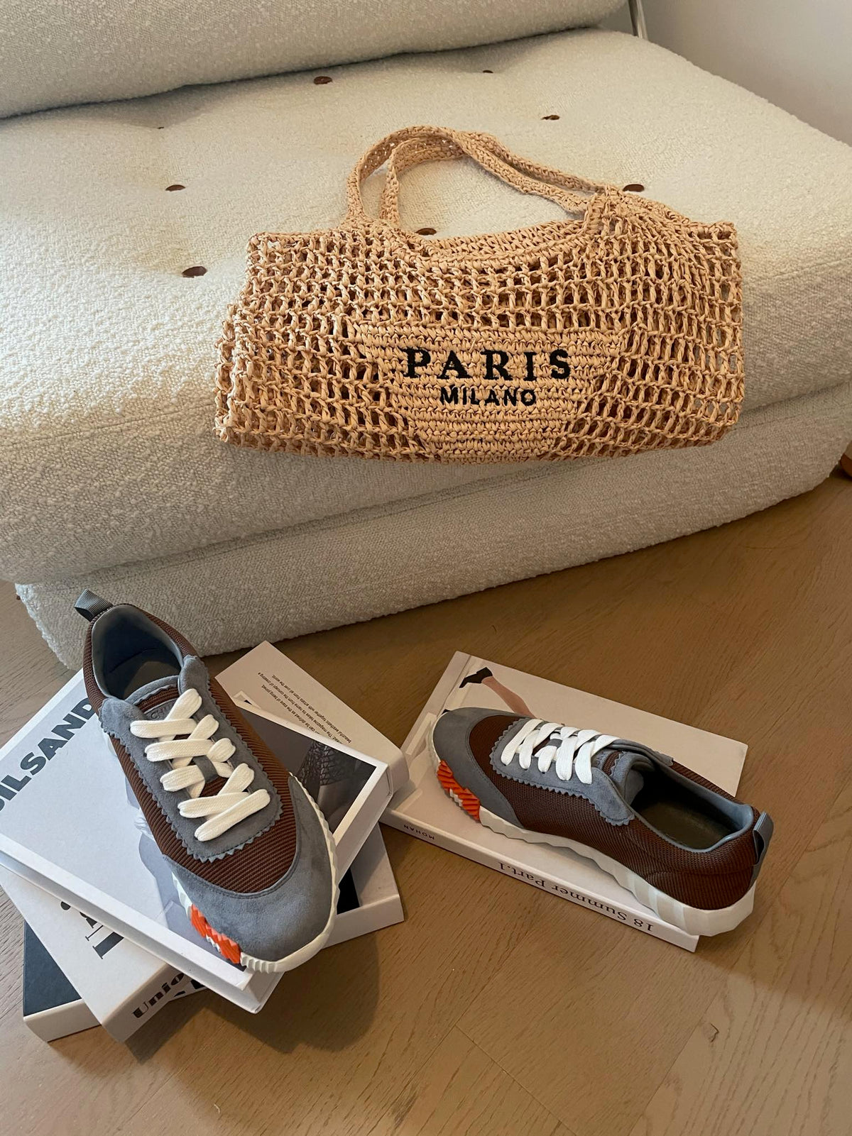 BOUNCING SNEAKERS GRAY MIX BROWN CALFSKIN