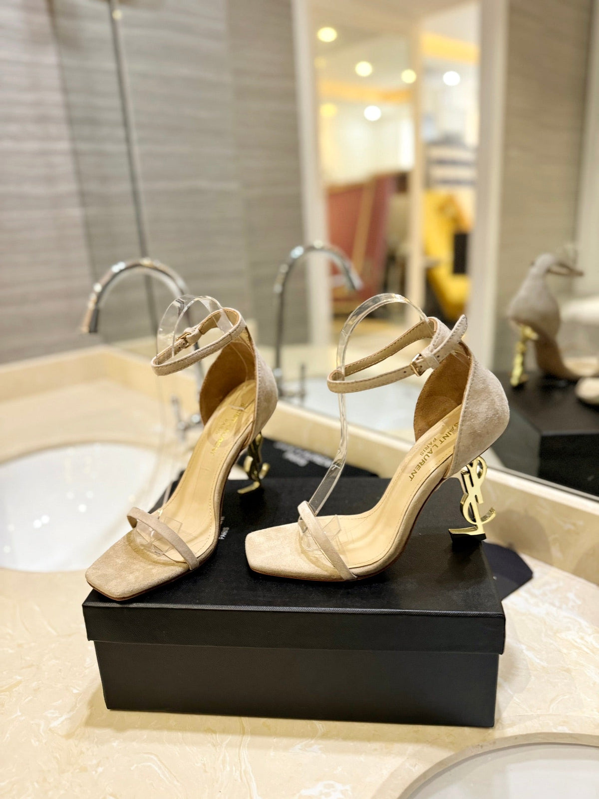 SL OPYUM SANDALS 80 CAMEL SUEDE
