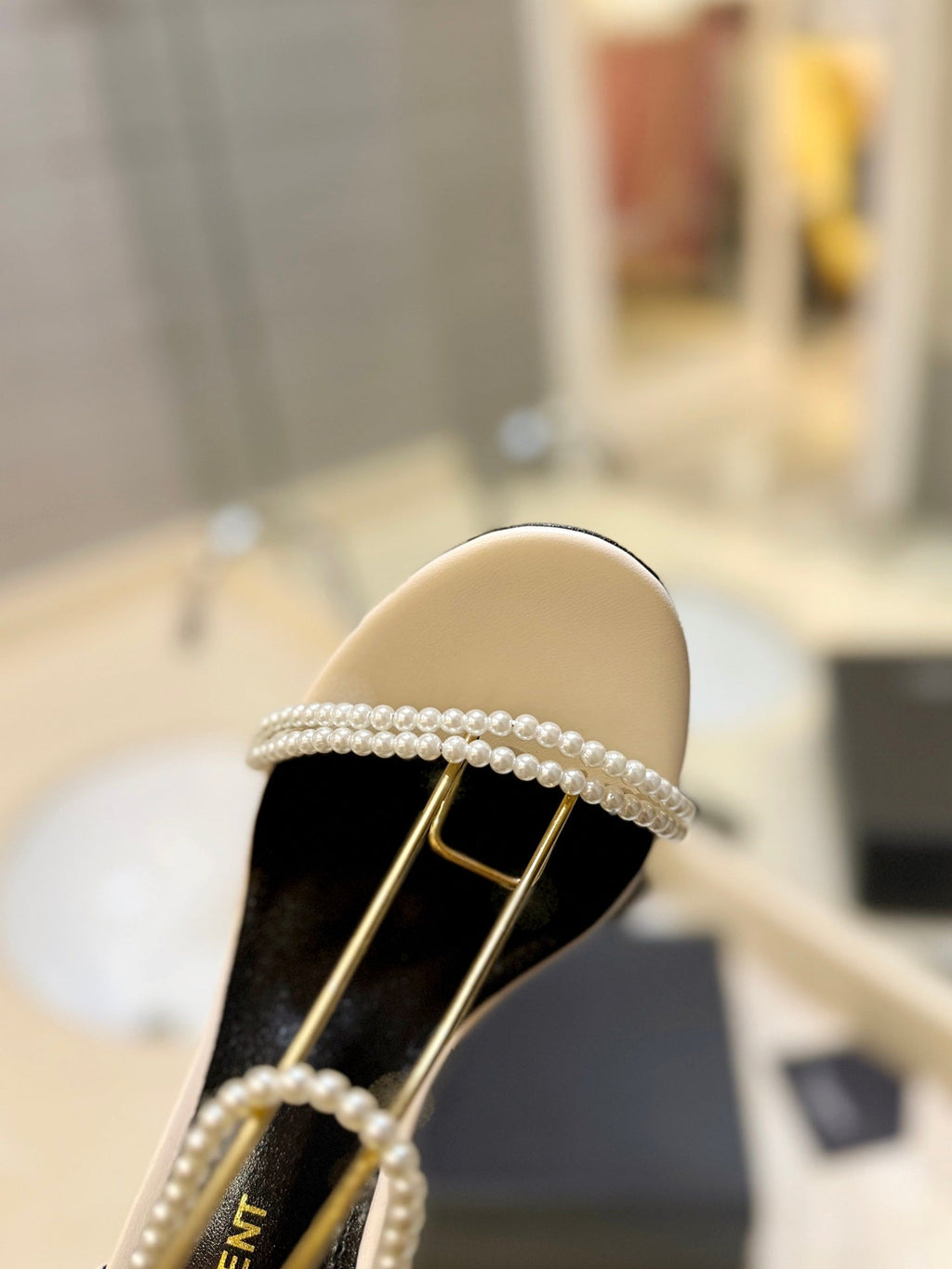 SL PEARL HIGH HEEL SANDALS CREAM CALFSKIN