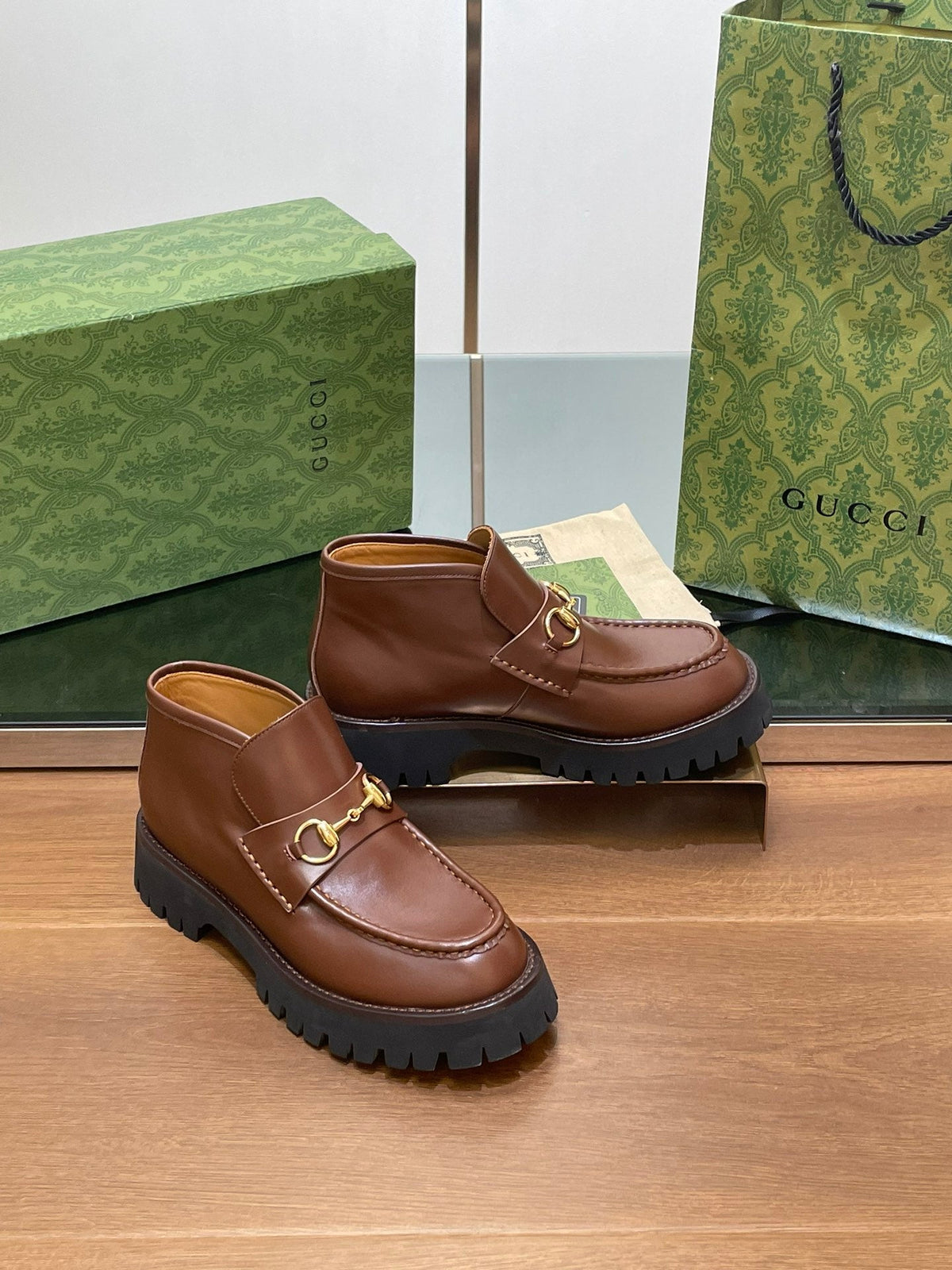 HORSEBIT ANKLE BOOTS 4.5CM IN RUSSET BROWN CALFSKIN
