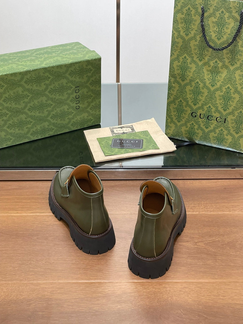 HORSEBIT ANKLE BOOTS 4.5CM IN ARMY GREEN CALFSKIN
