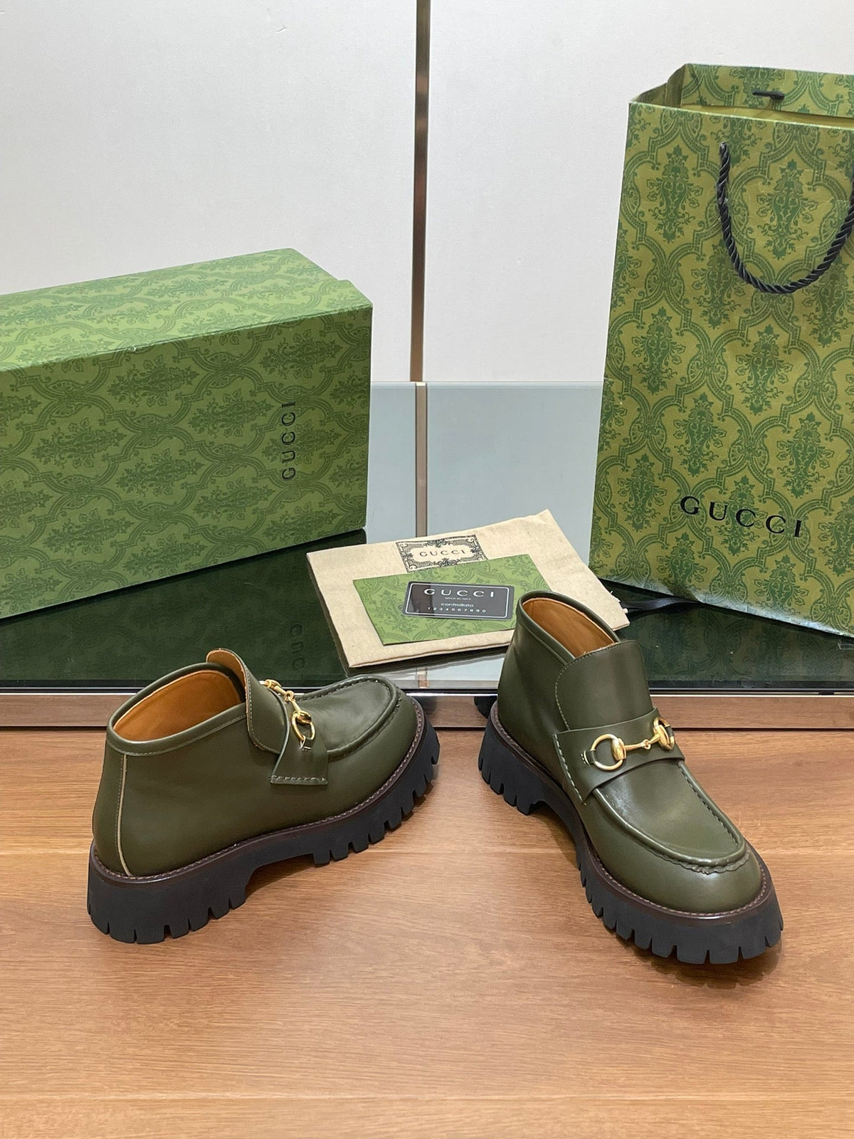 HORSEBIT ANKLE BOOTS 4.5CM IN ARMY GREEN CALFSKIN