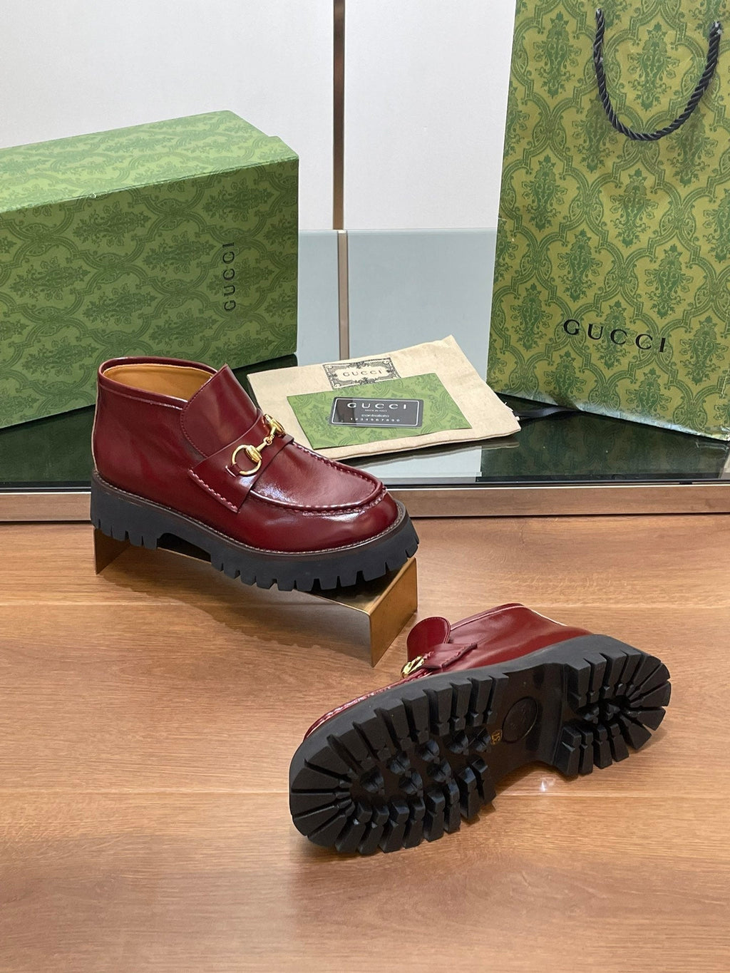 HORSEBIT ANKLE BOOTS 4.5CM IN BURGUNDY RED CALFSKIN