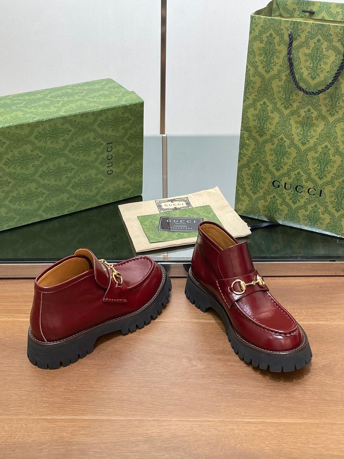 HORSEBIT ANKLE BOOTS 4.5CM IN BURGUNDY RED CALFSKIN