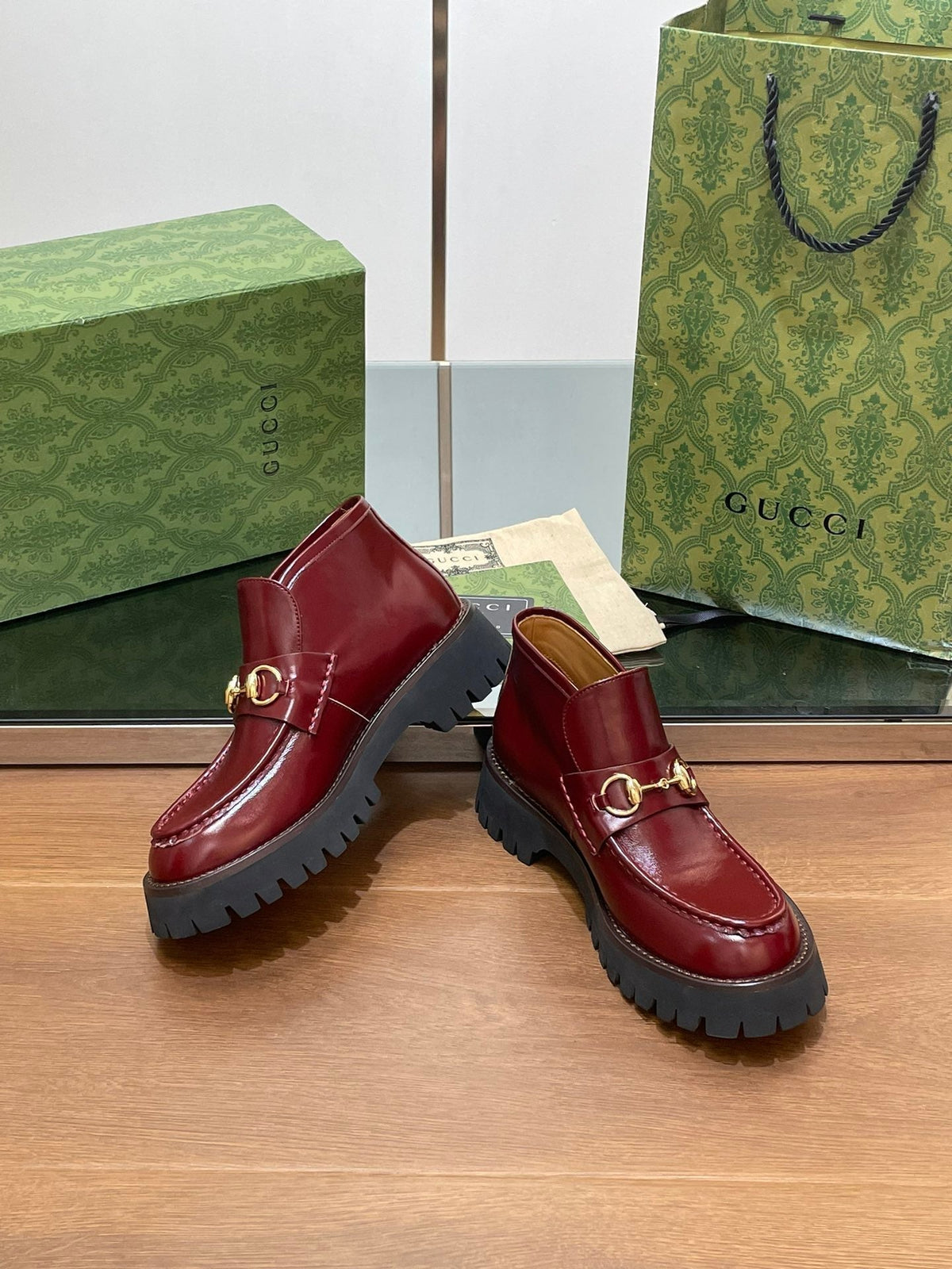 HORSEBIT ANKLE BOOTS 4.5CM IN BURGUNDY RED CALFSKIN