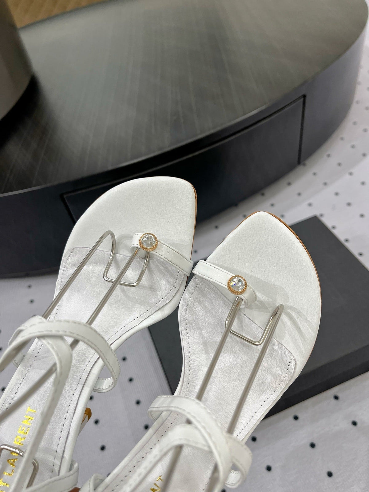 SL LINDEN HEELED SANDALS WHITE CALFSKIN