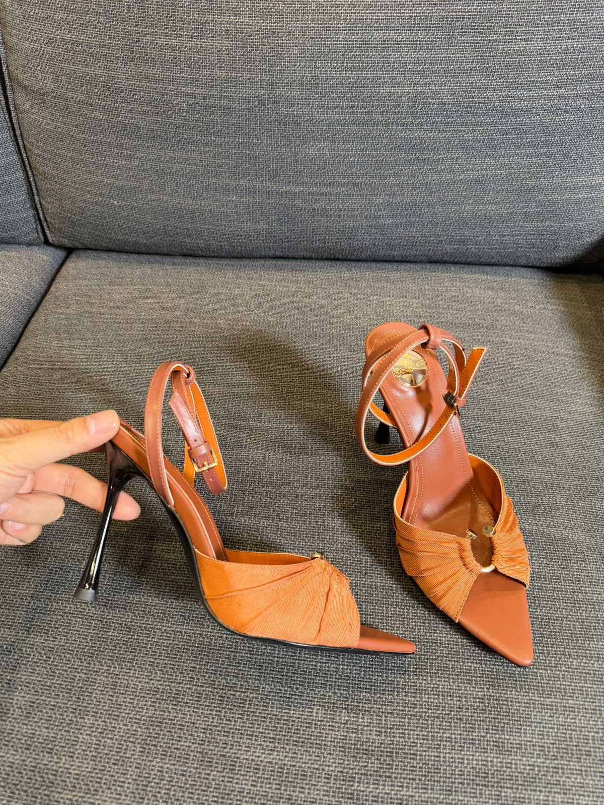 LOLA HIGH SANDALS IN TANGELO ORANGE SMOOTH LAMBSKIN AND DRAPED JERSEY