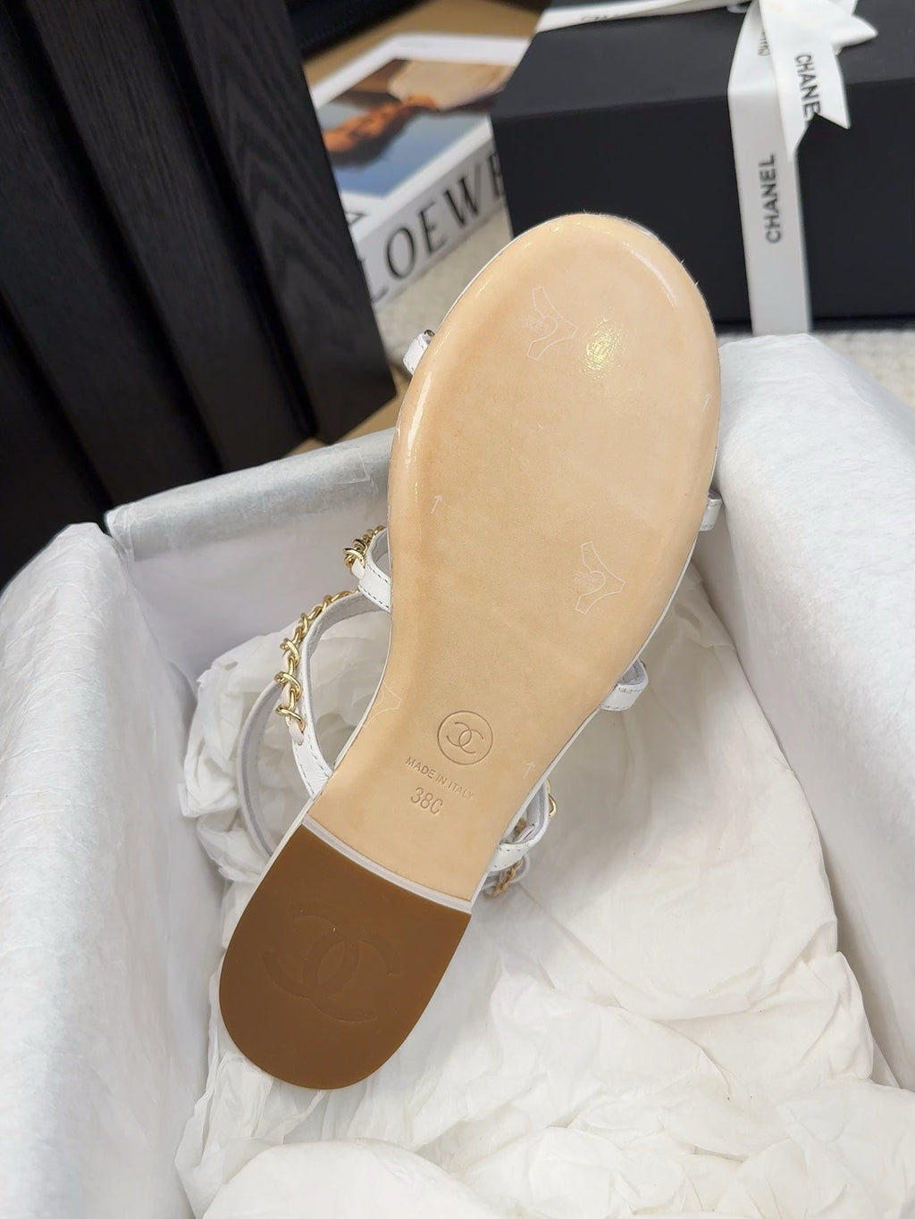 THREE-STRAPS SANDALS IN WHITE CALFSKIN WITH GOLD HARDWARE
