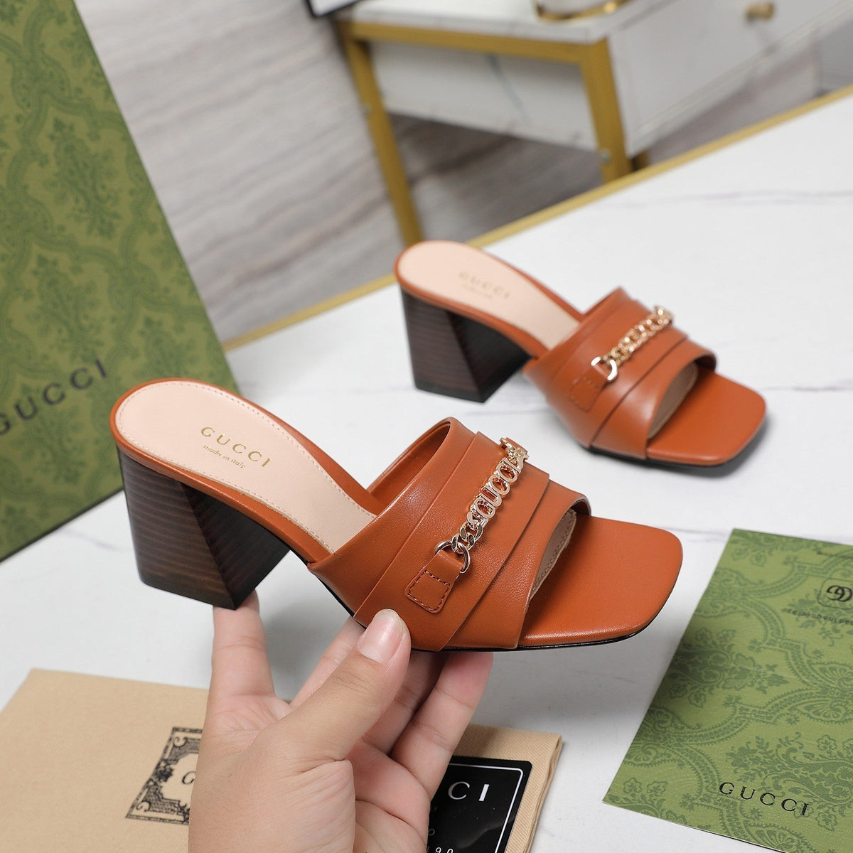 GG High Heels Half Slippers Orange