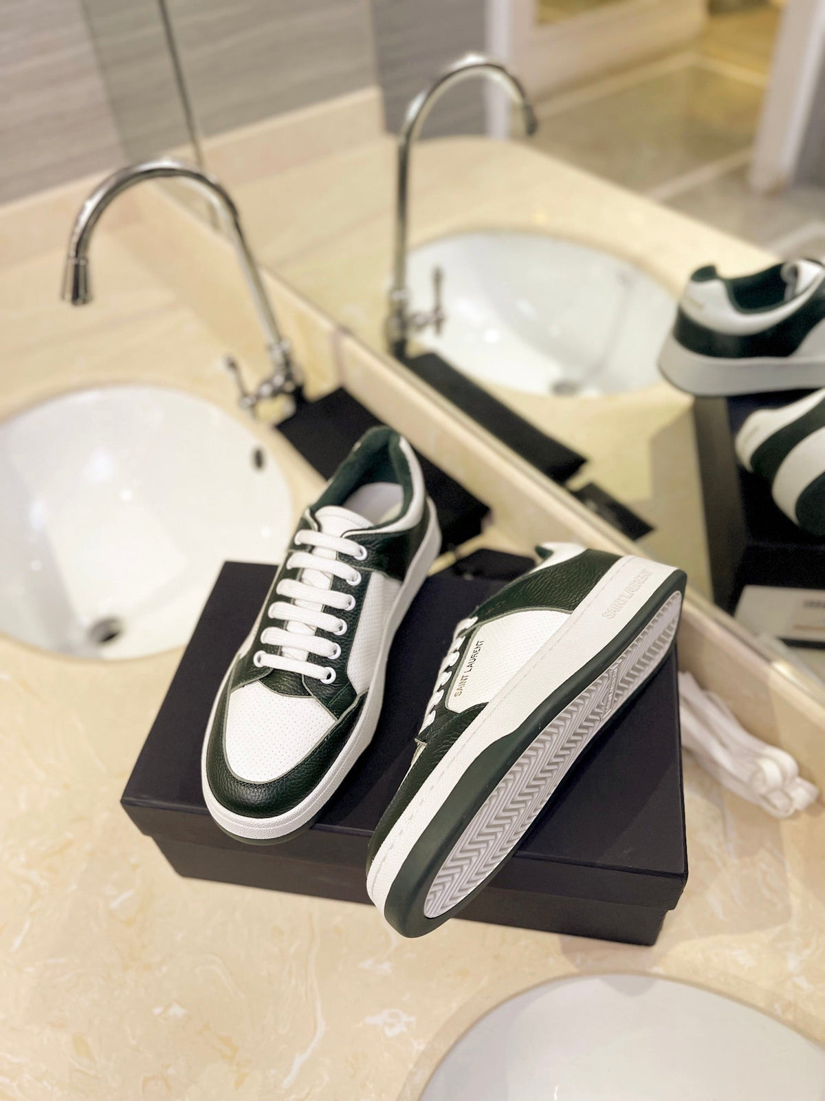 SL SL/61 SNEAKERS DARK GREEN AND WHITE CALFSKIN