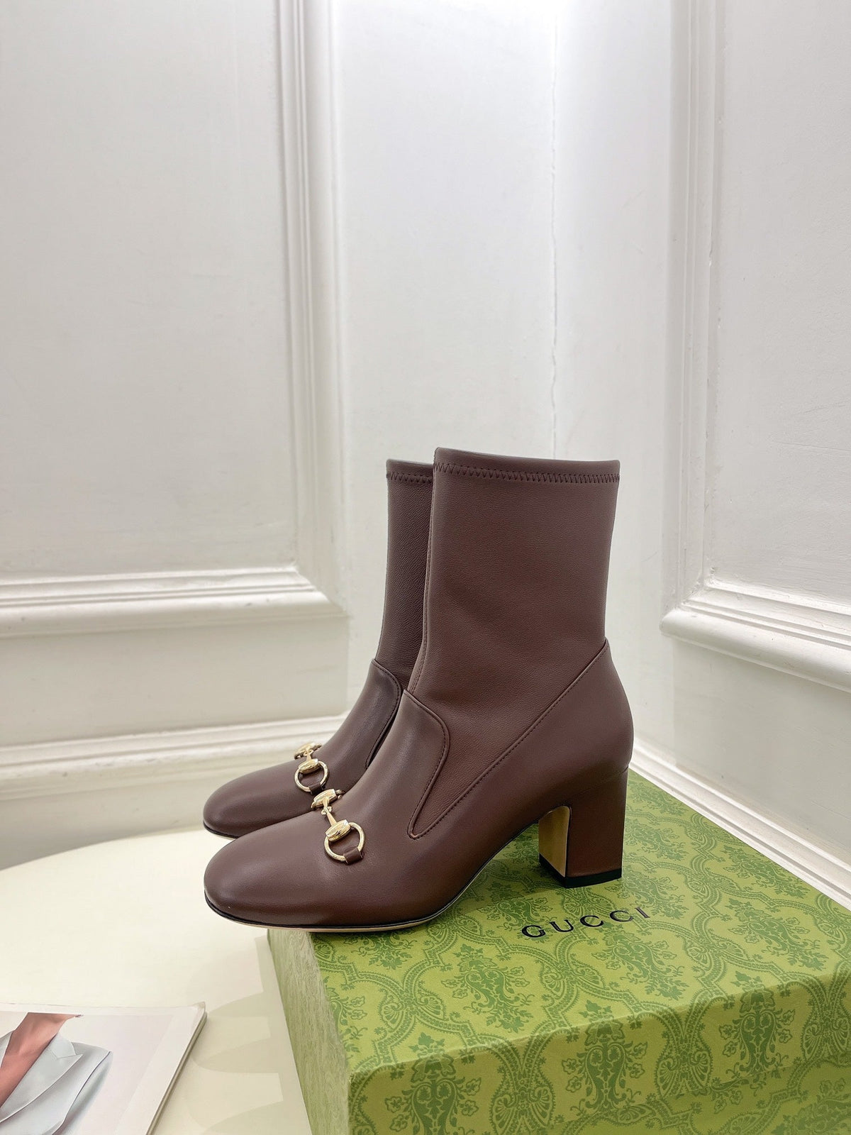 HORSEBIT ANKLE BOOTS 6.5CM IN WALNUT BROWN SHEEPSKIN