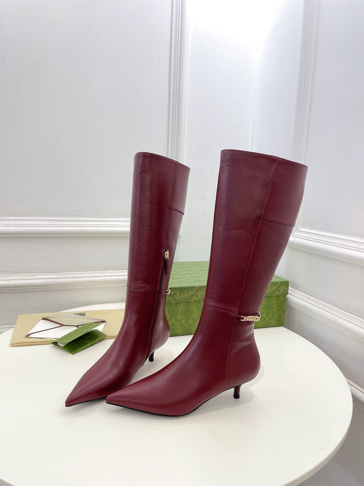 SIGNORIA KNEE BOOTS 4.5CM IN BURGUNDY RED CALFSKIN