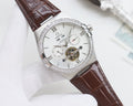 Omega Silver Brown White Dial Strap Watch