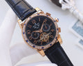 Patek Philippe Rose Gold Blue Black Dial Leather Strap Watch
