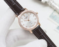 Longines Rose Gold White Dial Brown Strap Watch